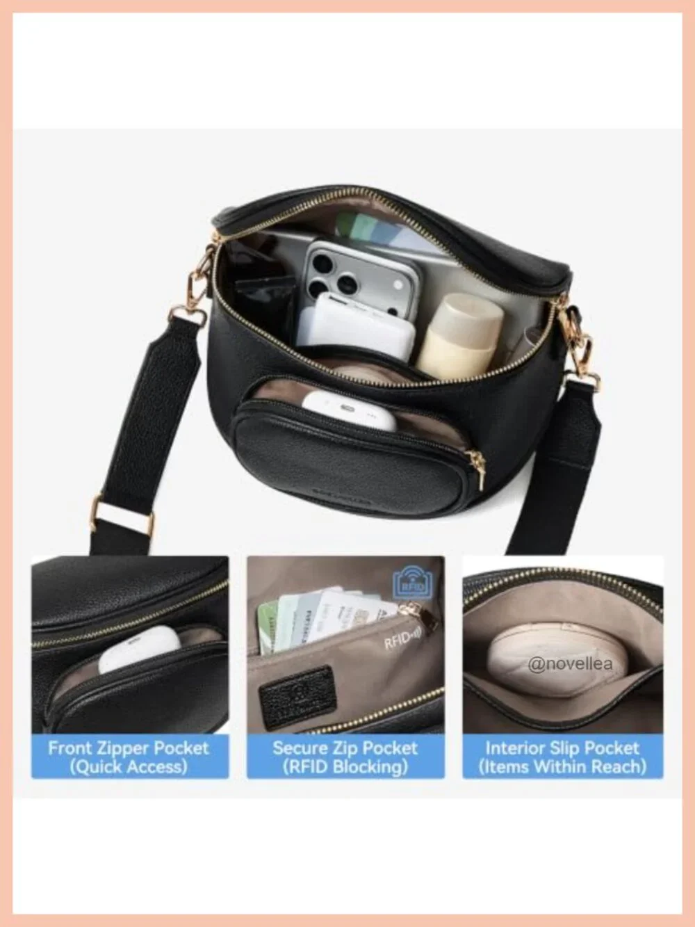 Vegan Leather Suede Bum Bag Crossbody Adjustable Strap RFID Blocking